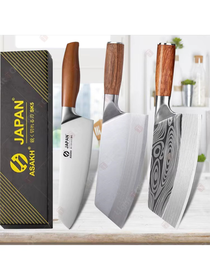 WXCOO Japanisches Kochmesser-Set mit Metzgermesser, Fleischbeil und Santoku-Messer zum Schneiden von Fleisch und Fisch - Bild 4