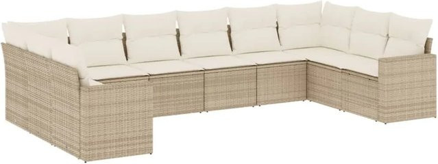 vidaXL 10-teilige Garten-Sofagarnitur in L-Form aus Polyrattan mit Kissen in Beige und Cremeweiß - Bild 1