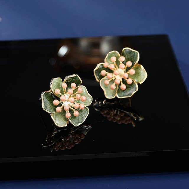 YIRAN Ohrringe, Kamelie, Kupfer, Gold, Zirkonia, Perle, Damen - Bild 1