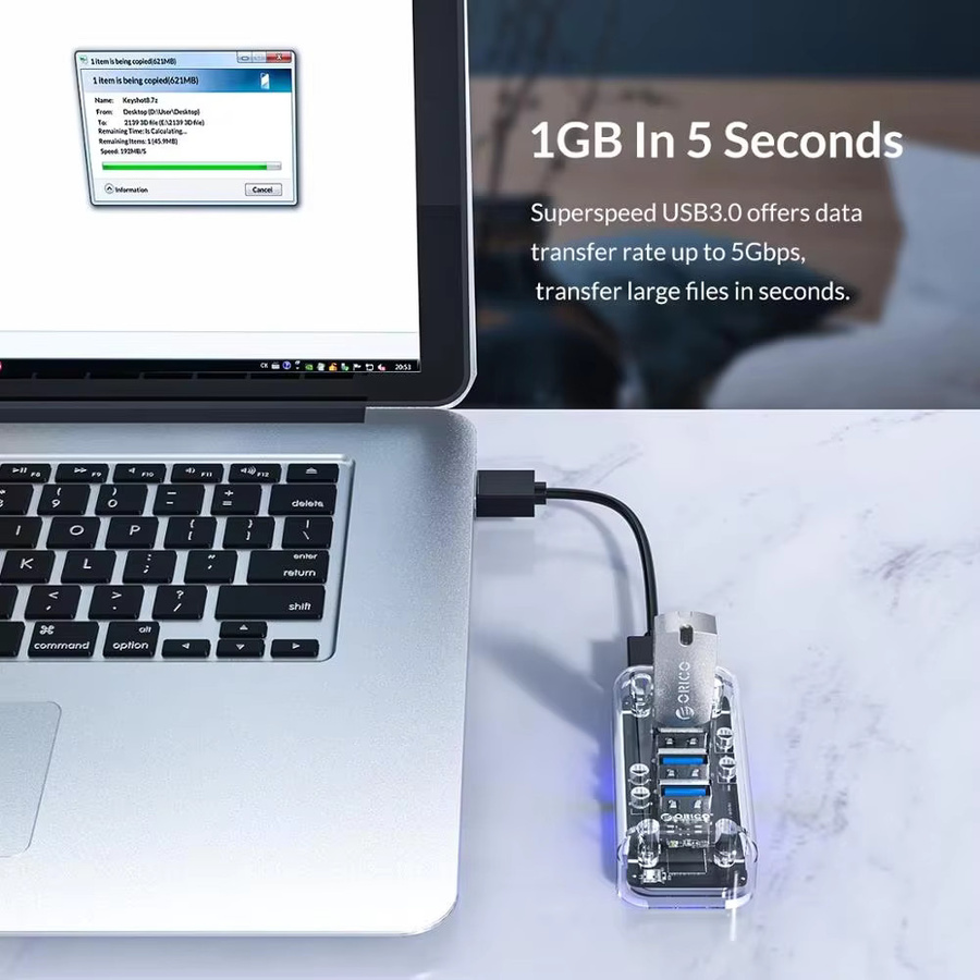 ORICO USB 3.0 Hub Transparent Series mit Micro-USB-Stromanschluss als OTG-Adapter für 4 oder 7 Ports - Bild 4