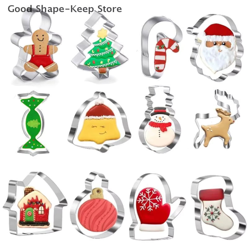 12er Set Weihnachtliche Ausstechformen aus Edelstahl in Silber für Kekse und Gebäck - Bild 1