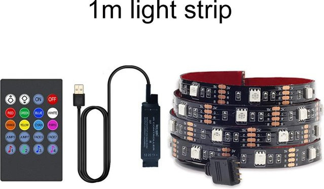 LanZhong RGB LED TV-Hintergrundbeleuchtung mit Musiksynchronisation und Fernbedienung, USB-betrieben, Multicolour, Länge: 1 m - Bild 1