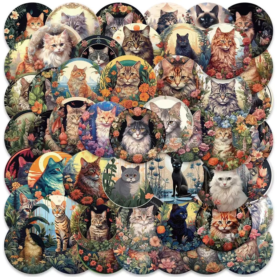 GOGOTU Kawaii Katze Vintage Blume Aufkleber, 50-teiliges Set, multicolour - Bild 2