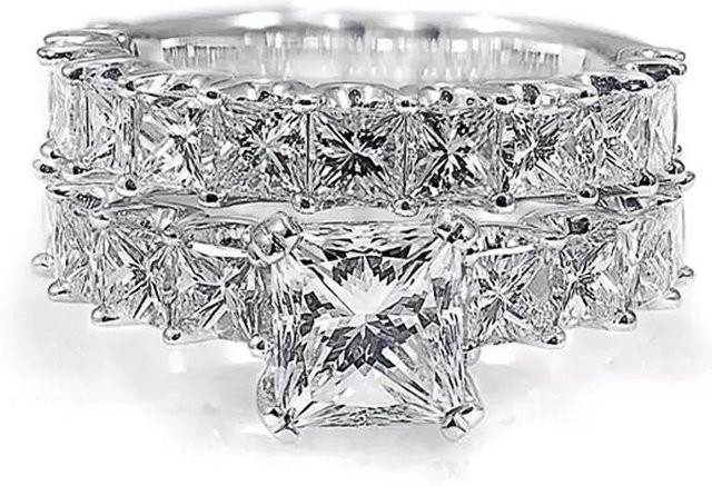 Huitan Verlobungsringe 2er Set, Kupfer, Silber, Zirkonia, Damen - Bild 1