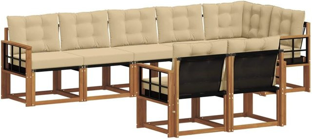 vidaXL Outdoor-Sofagarnitur 8-teilig aus Akazienholz mit Textilene und Kissen in Beige und Natur - Bild 1