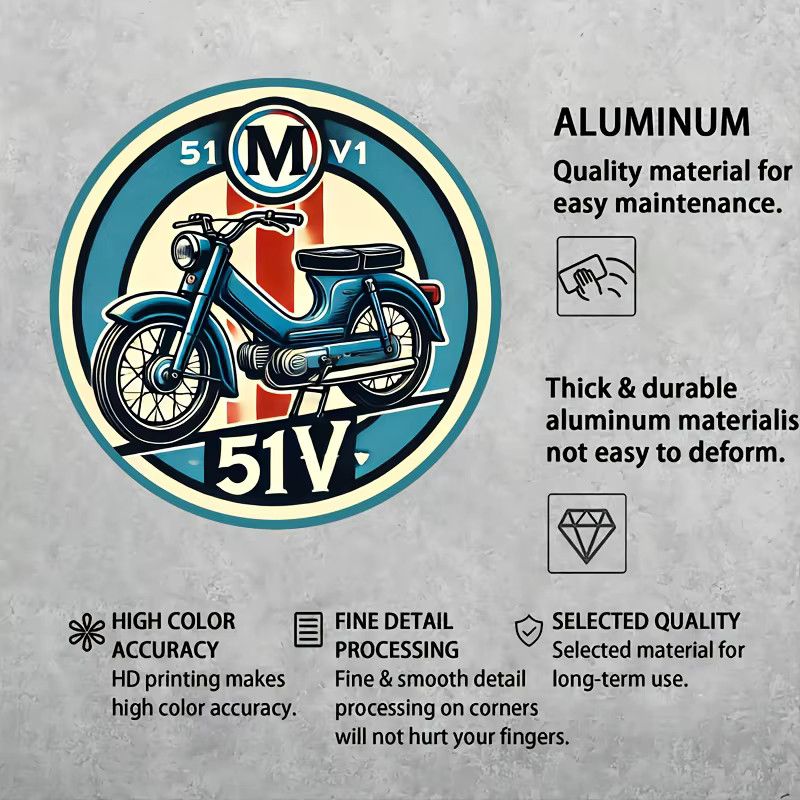 Potdemiel Vintage Motorrad Metallschild aus Aluminium, runde Wandkunst im Retro-Design, Durchmesser: 20,3 cm, multicolor - Bild 5