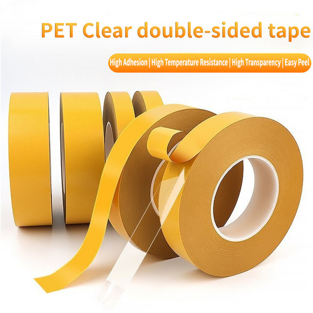 Hitzebeständiges doppelseitiges PET-Klebeband in Transparent, 0,05 mm Dicke, spurlos und super klebrig - Bild 1