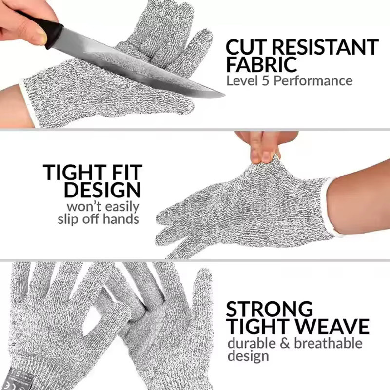 DEWBEST Schnittfeste Handschuhe Stufe 5 in Grau mit HPPE-Schutz gegen Glasschnitte und Messerschnitte - Bild 2
