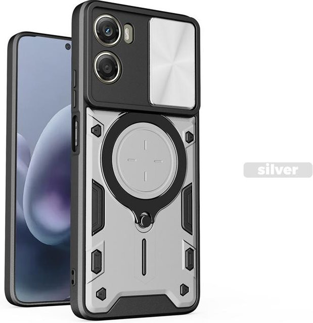 Stoßfeste Armor Schutzhülle für Motorola Moto G86 G6 G06 Power mit Kameraschutz und magnetischem Ringhalter in Silber - Bild 1