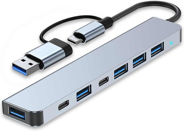 AILEHKUO 7-in-2 USB-C Hub Konzentrator mit USB 3.0 Multi-Adapter in Silber - Bild 1