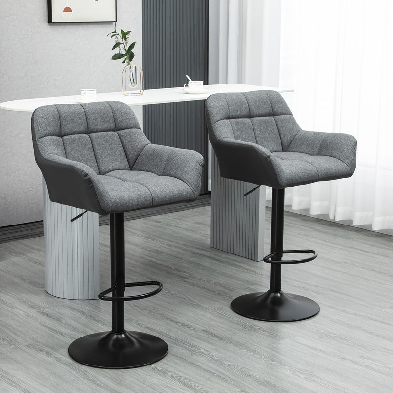 HOMCOM Barhocker 2er-Set in Grau mit Lehne und Fußstütze, höhenverstellbar und 360 Grad drehbar, B/T/H: 57,5 x 52,5 x 93-114 cm - Bild 2