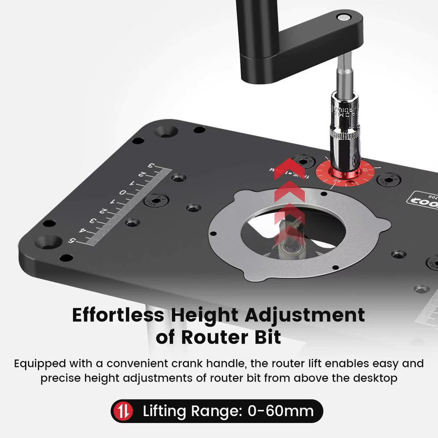 Enjoywood GD7 Pro Router Lift für 65mm und 69mm Fräswerkzeuge mit Platte in Schwarz B/T/H: 24,0 x 21,5 x 15,0 cm - Bild 2