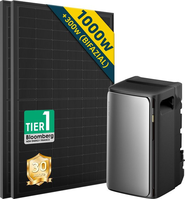 EcoFlow STREAM Ultra Balkonkraftwerk All-in-One Set mit 1,92 kWh Speicher und 2x 500W Solar Modulen - Bild 1