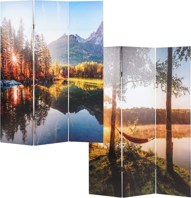 Akustischer Foto-Paravent mit Schallschutz MCW-L55 MVG als Raumteiler und Sichtschutz Waldsee, H x B: 180 x 122 cm - Bild 1