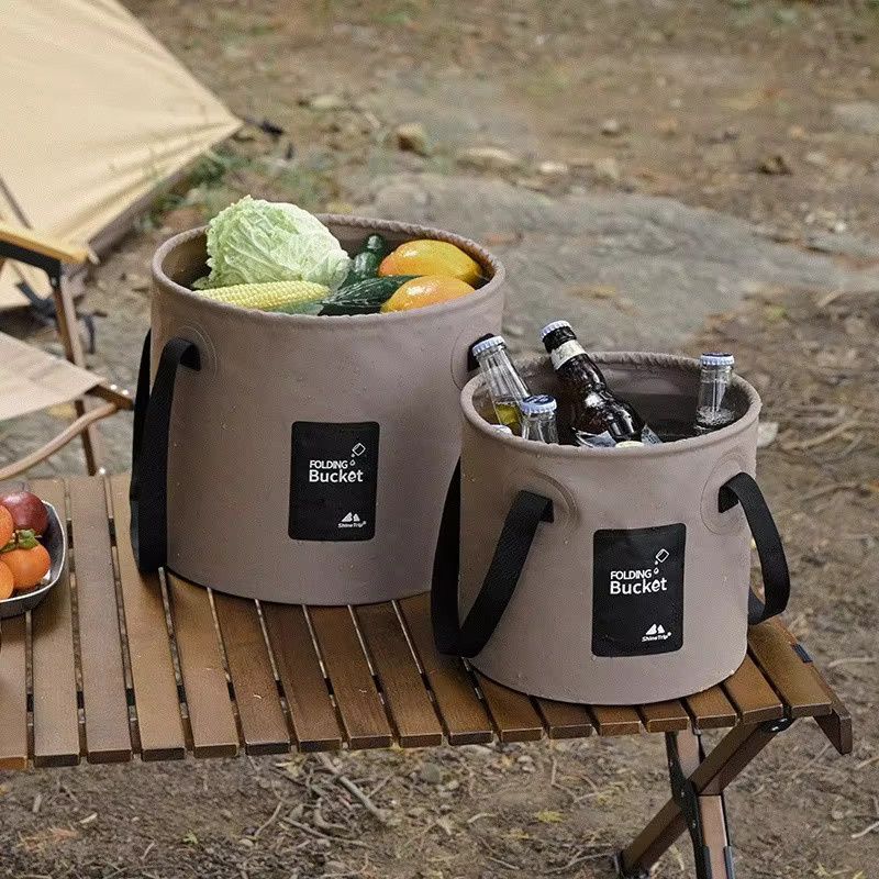 XMSJ Tragbarer zusammenklappbarer Eimer in Beige für Camping und Reise mit 10,0 l Kapazität - Bild 2