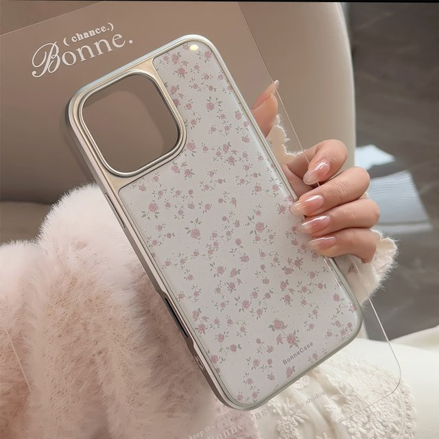 MUQGEW Handyhülle mit Rosenblüten und silbernem Rand für iPhone 17 16 15 14 13 12 Pro Max, stoßfeste Schutzhülle in Silber und Multicolour - Bild 1