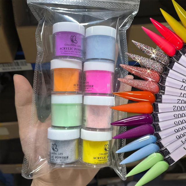 MAFANAILS Acryl Pulver Nageldesign, 8 Farben, Schimmernd - Bild 1
