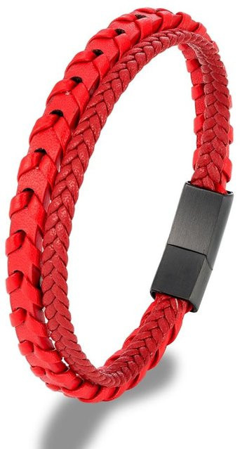 Lederarmband, geflochtenes Leder, Edelstahlverschluss, rot, 19 cm, Unisex - Bild 1