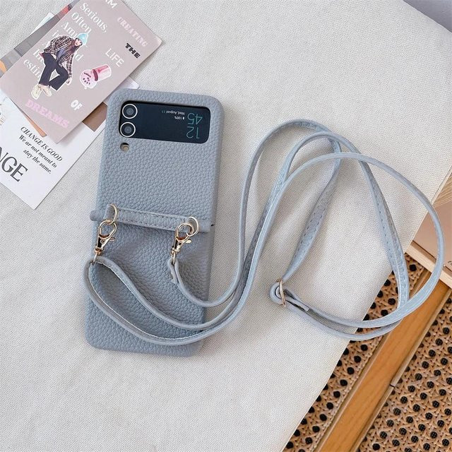 Crossbody Handyhülle aus PU Leder für Samsung Galaxy Z Flip 6 5 4 3 5G in Grau - Bild 1