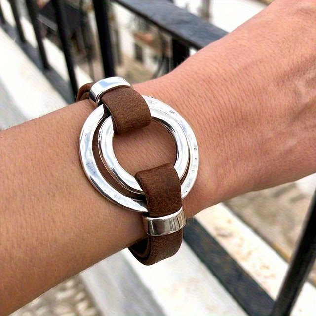 Lederarmband Doppelkreis, Weiß, Unisex - Bild 1