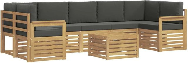 vidaXL Outdoor-Sofagarnitur 8-teilig in L-Form aus Akazienholz mit Polstern in Weiß und Anthrazit - Bild 1