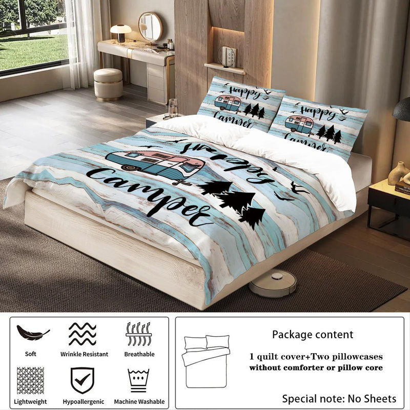 3-teiliges Bettwäscheset Binchi Fitness mit Camper-Muster in Blau, bestehend aus 1 Bettbezug und 2 Kissenbezügen aus Mikrofaser, B/H: 240 x 220 cm - Bild 4