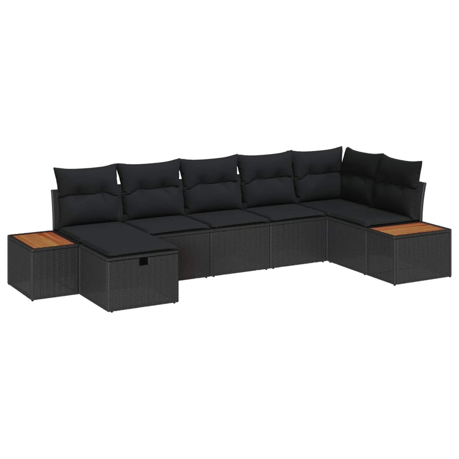7-tlg. vidaXL Garten-Sofa-Set aus Poly-Rattan und Metall mit Kissen in Schwarz - Bild 2