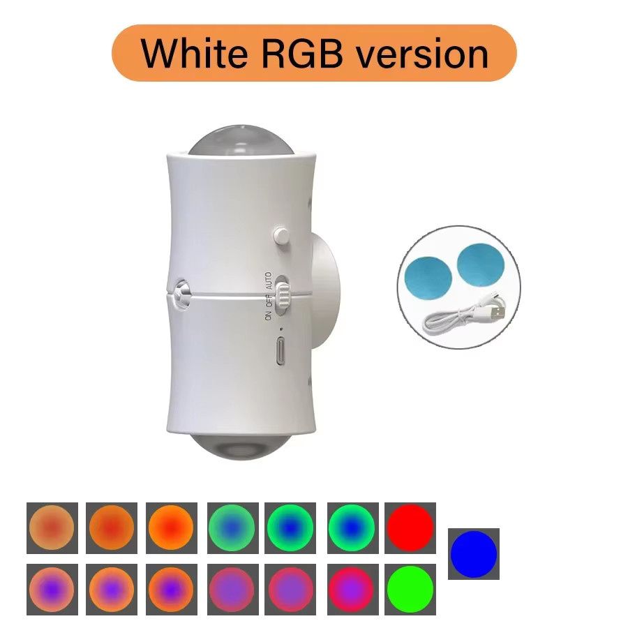 GGBEE LED-Wandleuchte mit Bewegungssensor und RGB-Beleuchtung, wiederaufladbar, magnetischer Doppelkopfstrahler in Weiß für Schlafzimmer, Flur und Treppen - Bild 6