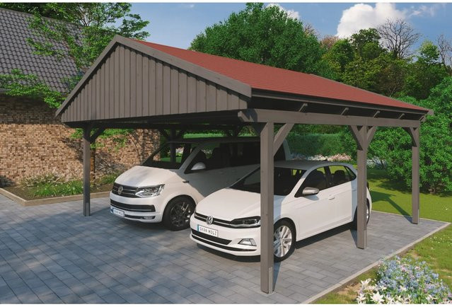 Skan Holz Carport Fichtelberg aus Fichte Leimholz in Grau mit spitzer Dachform, B/T: 618 x 566 cm, Höhe: 362 cm - Bild 1