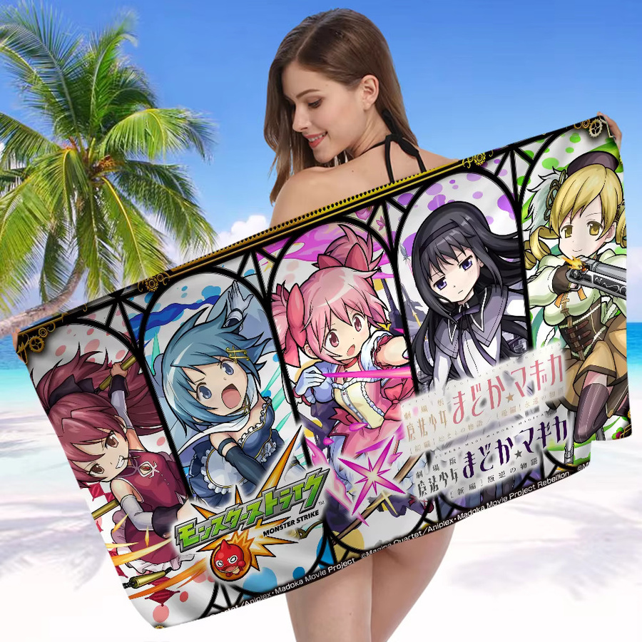 Saugfähiges Anime Puella Magi Madoka Magica Strandtuch für Kinder aus Mikrofaser und Baumwolle, Mehrfarbig - Bild 4
