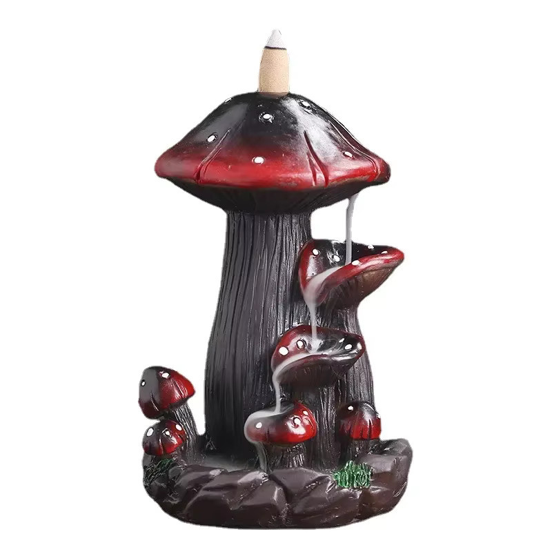 MINIDEAL Pilz Desktop Ornament Wasserfall Rückfluss Weihrauch Brenner aus Harz in Rot - Bild 2