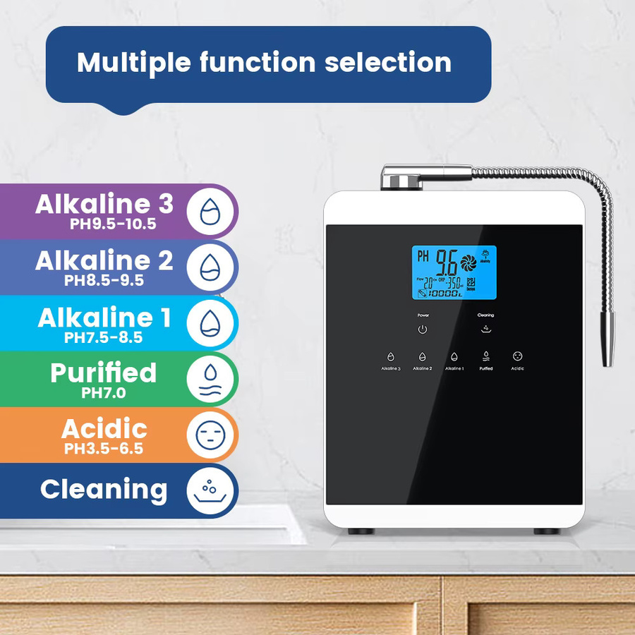 CAWOLO Alkalischer Wasserionisator für den Haushalt mit 11 Platinbeschichteten Platten, pH-Wert 4,5 bis 10,5, Farbe Weiß - Bild 4