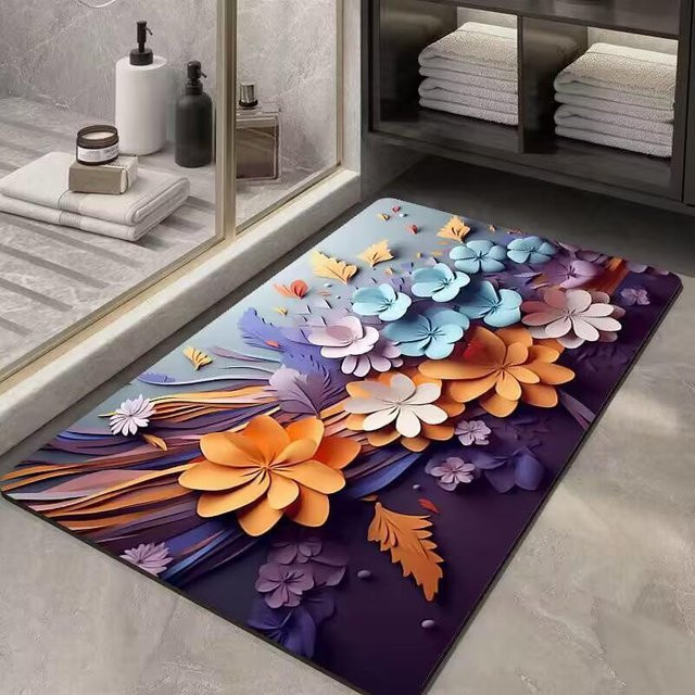 Rutschfeste Kristall Samt Fußmatte von Yiran Furniture mit floralem 3D-Design, Mehrfarbig, B/T: 90 x 60 cm - Bild 1
