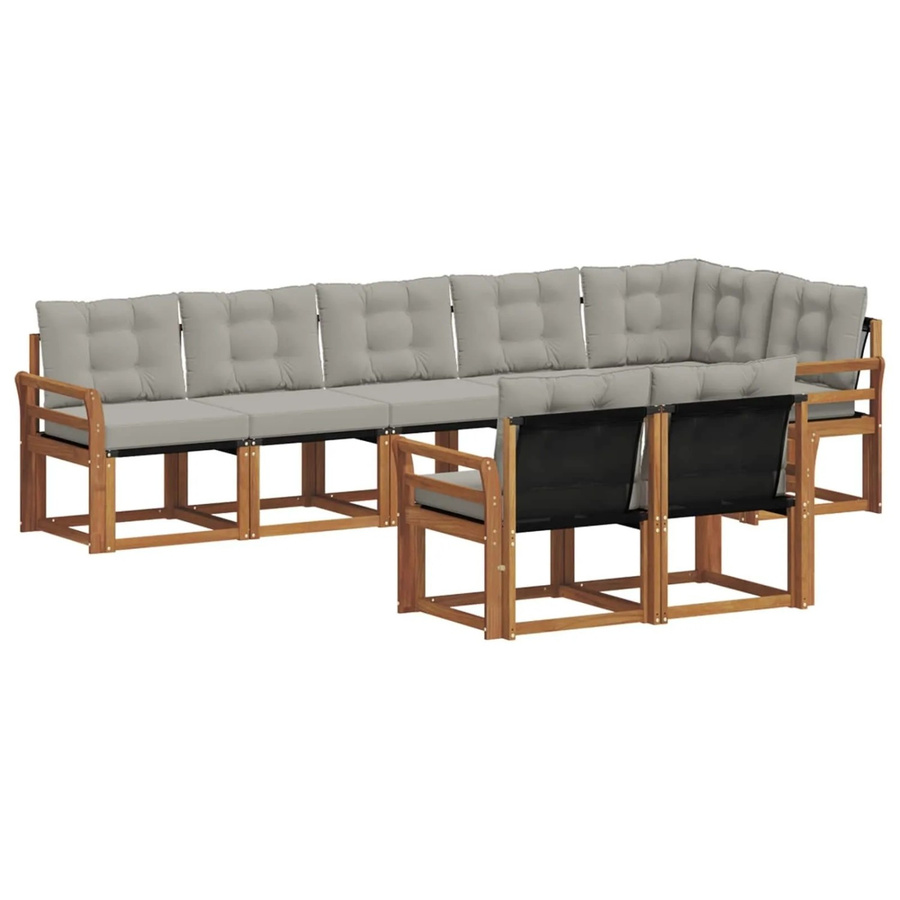 vidaXL Outdoor-Sofagarnitur 8-teilig L-Form aus Akazienholz und Textilene in Natur und Hellgrau mit UV-beständigen Kissen - Bild 2