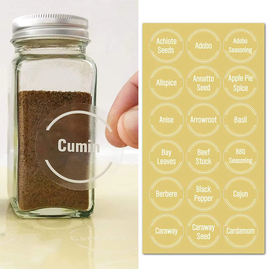 144er Set Gewürzglas Etiketten in Gold, vorbedruckte wasserfeste Aufkleber für Kräuter und Gewürze zur Küchenorganisation - Bild 2
