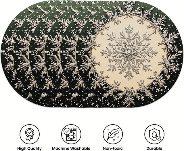 VIKAMA 6-teiliges Set runde Weihnachts-Tischsets mit Schneeflocken-Design für deine Feiertags-Tischdekoration - Bild 1