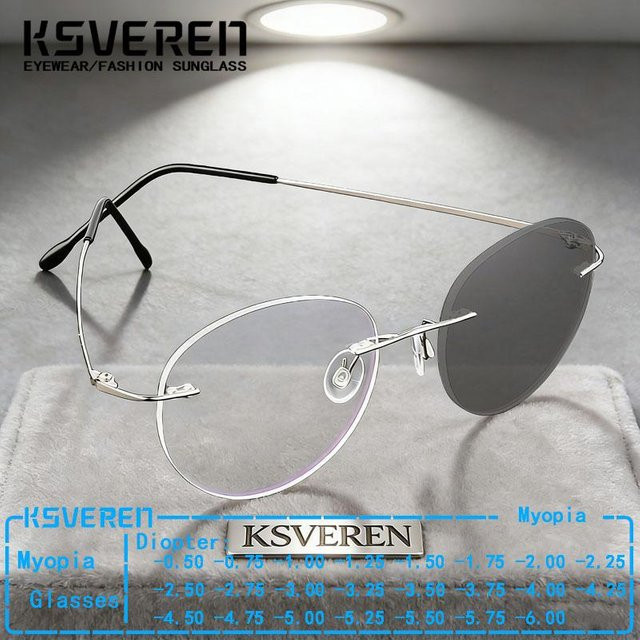 KSVEREN Korrektionsbrille, randlos, rund, Titan, Unisex - Bild 1