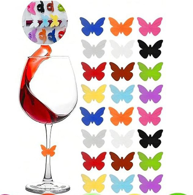 SUNFILI Wiederverwendbare Schmetterlings-Silikon-Weinglas-Charms in Multicolour zur Getränke-Markierung - Bild 1