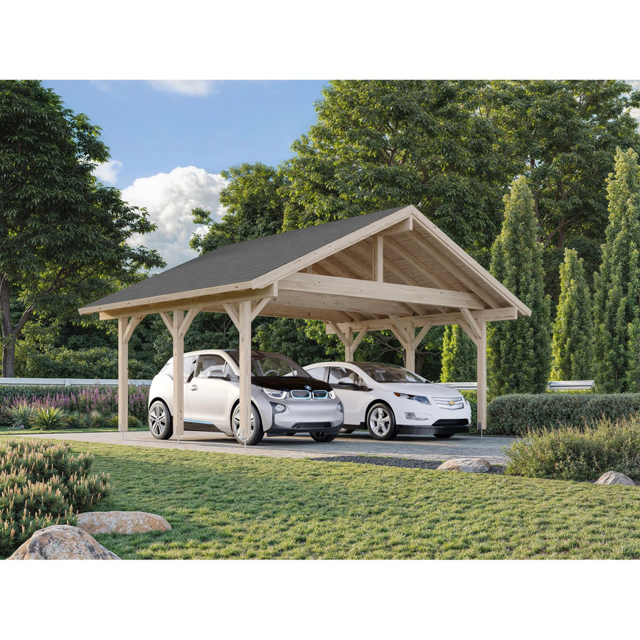 Palmako Doppelcarport Robert aus Fichtenholz in Transparent mit Regenrinne, B/T: 635 x 510 cm - Bild 2