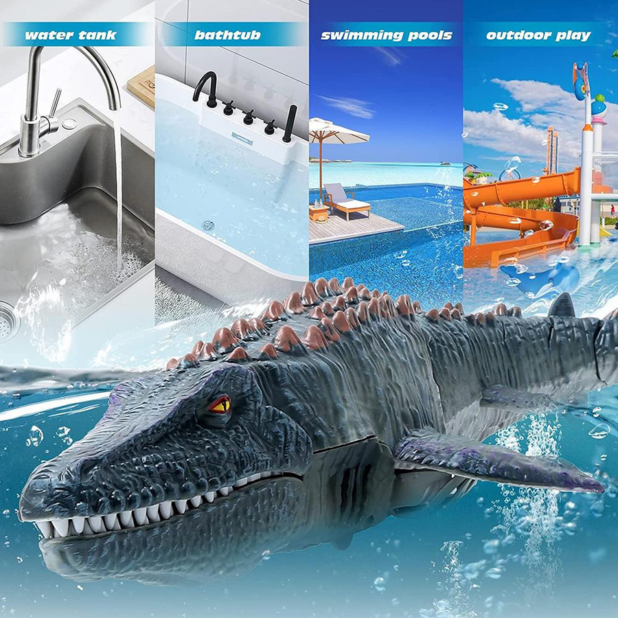 LYZRC Mosasaurus RC Unterwasser Spielzeug mit Licht und Spray, grau - Bild 5