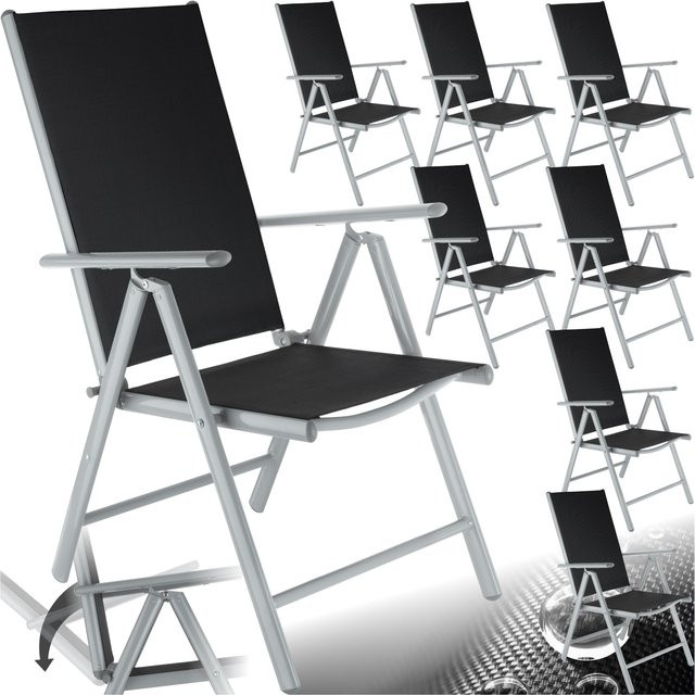 tectake Aluminium-Gartenstuhl Marilena klappbar mit Textilene-Bezug und Armlehnen, 8er Set, Schwarz-Silber, B/T/H: 56 x 67 x 105 cm - Bild 1