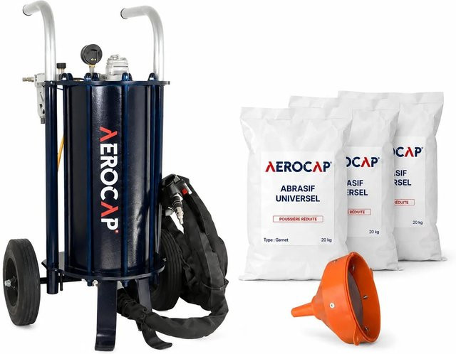 AEROCAP 1001 Sandstrahlgerät Set in Blau mit 3 Säcken Garnet 120 Mesh und Siebtrichter - Bild 1