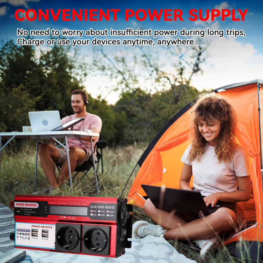 OWJHE Wechselrichter DC 12V zu AC 220V mit 4 USB-Anschlüssen und LED-Anzeige in Rot - Bild 2
