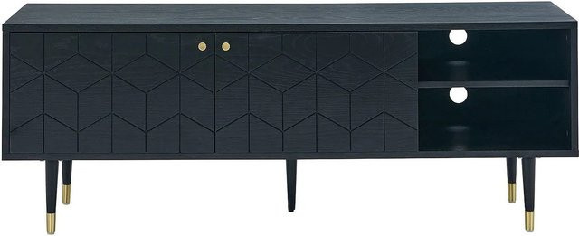 Vente-unique TV-Board Parioma in Schwarz und Goldfarben mit Eichenfurnier, Breite: 150 cm - Bild 1