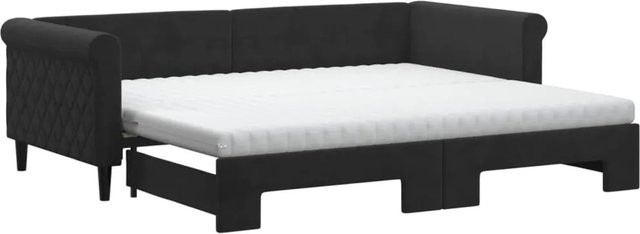 vidaXL Tagesbett ausziehbar mit Matratze in Schwarz aus Samt, B/T/H: 90 x 200 cm - Bild 1