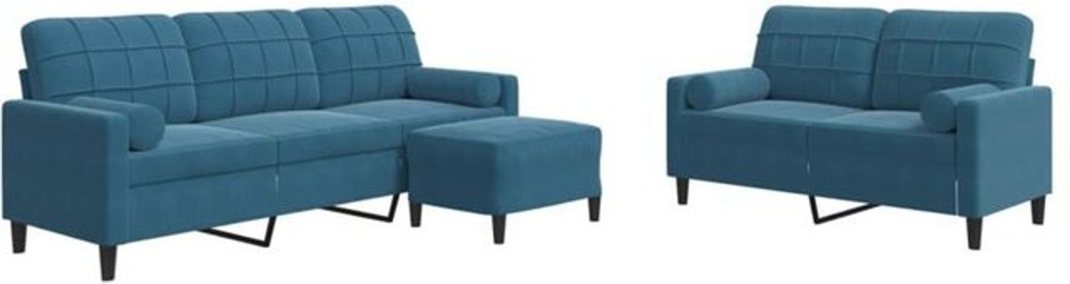 Vidaxl 3-tlg. Ecksofa Set aus Samt in Blau mit Kissen und Nackenrollen - Bild 1