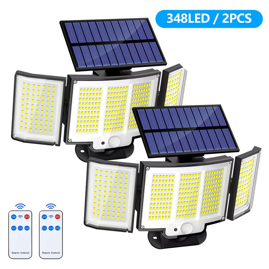 Solar-Außenleuchten mit 348 LED und Bewegungssensor, IP65 wasserdicht, weiße Sicherheitsleuchten mit Fernbedienung und 2400mAh Akku, verstellbare 3-Kopf-Flutlichtleuchten für den Garten - Bild 8