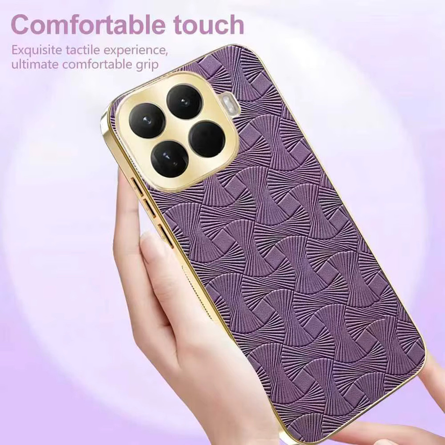 Luxuriöse PU-Hülle für Xiaomi 15T Pro und 17 Pro Max in Schwarz mit quadratischem Prägedesign und Metallkante - Bild 2