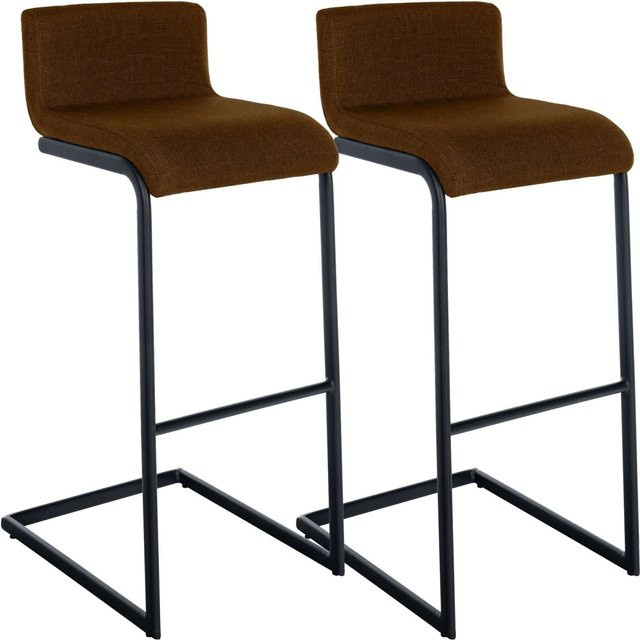 CLP 2er Set Barhocker Newport mit Lehne, moderne Barstühle für Küche und Wohnzimmer, brauner Stoff und schwarzes Metallgestell - Bild 1
