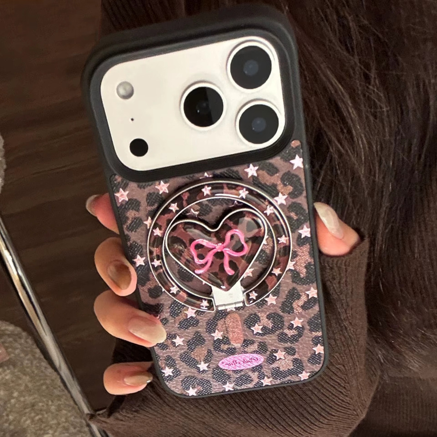 Apple iPhone Handyhülle mit koreanischem Leopardenmuster, Sternen und Falt-Herz-Design, stoßfeste Hartschale, multicolor, kompatibel mit iPhone 17 16 15 14 13 12 Pro Max - Bild 3